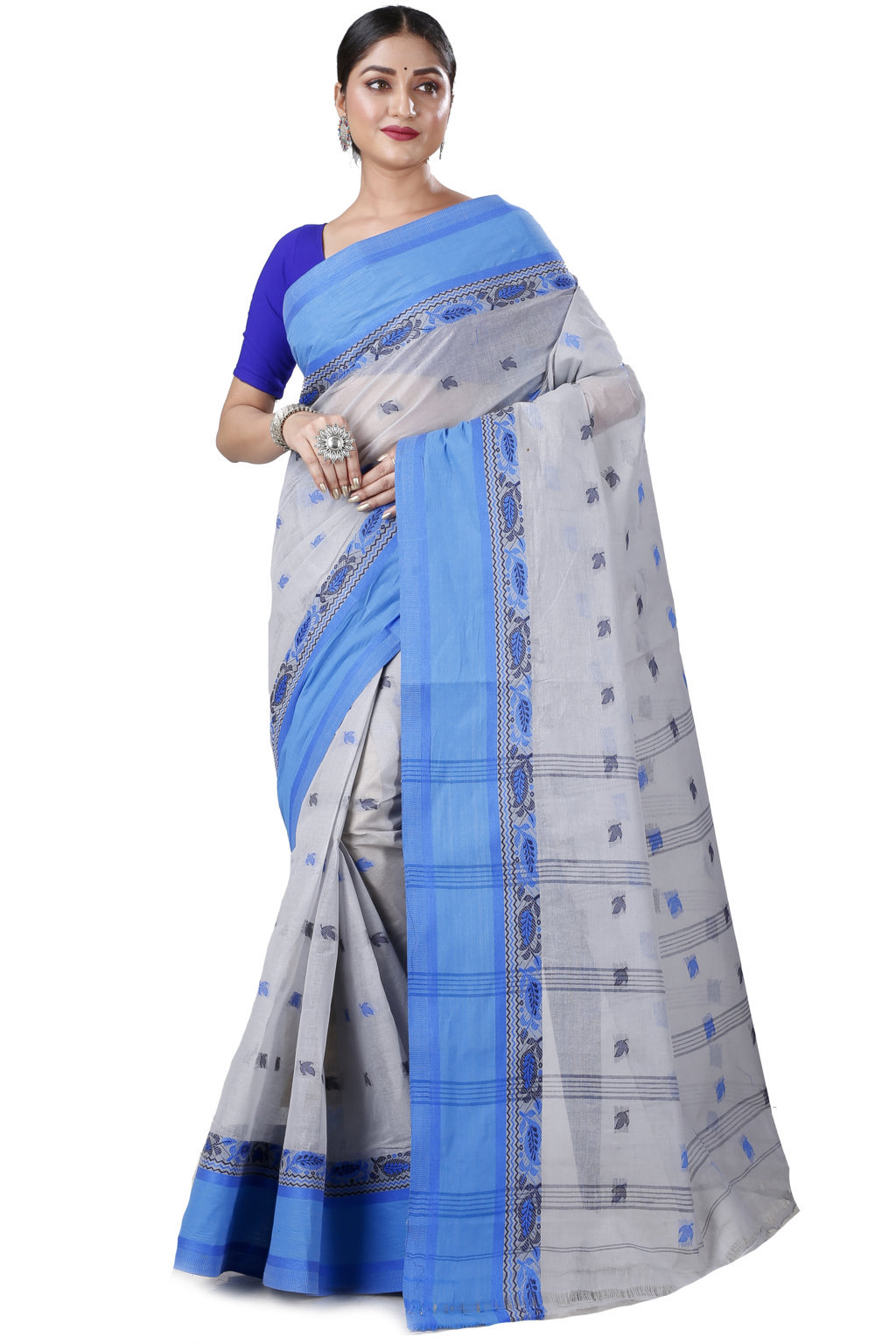 Grey Pure Cotton Provati Tant Saree (1071)